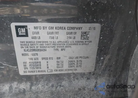 2016 Buick Encore Sport Touring from USA, damaged, VIN KL4CJ2SM5GB584264